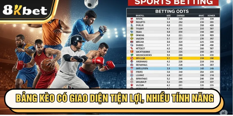 Bảng kèo có giao diện tiện lợi, nhiều tính năng