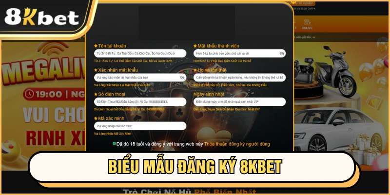 Đăng ký 8kbet 1 Biểu mẫu đăng ký 8KBET